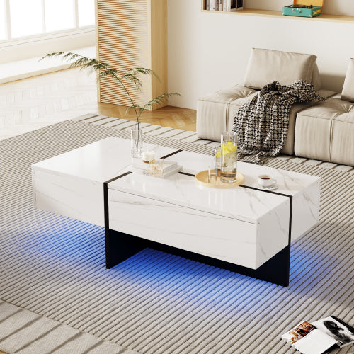 Modern LED Coffee Table with Drawers & App Control