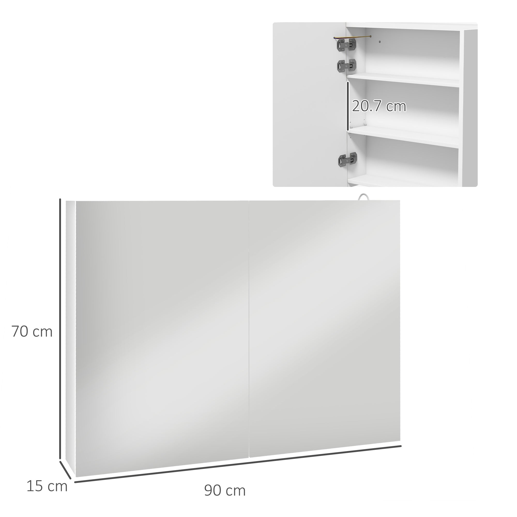 Luxury LED Bathroom Mirror Cabinet with Smart Light & Storage 90x70cm