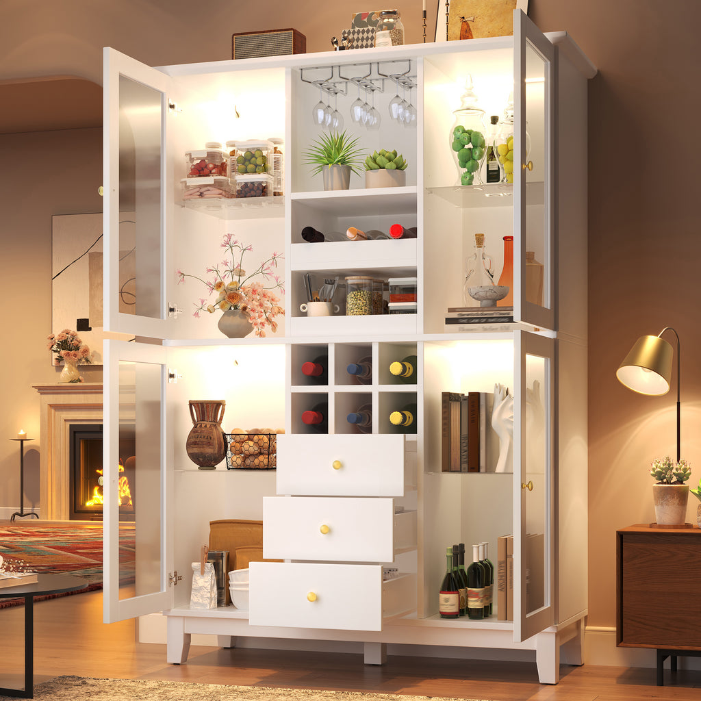 Smart LED Wine Cabinet | App-Controlled Lighting | Glass Display | Wine Rack | White