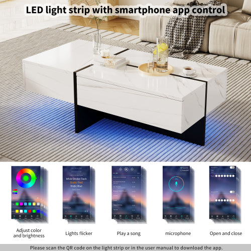 Modern LED Coffee Table with Drawers & App Control