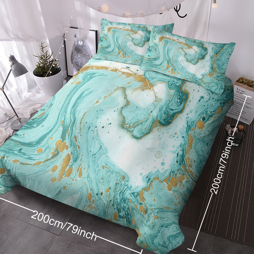 Luxury Marble Bedding Set - Mint & Gold Edition