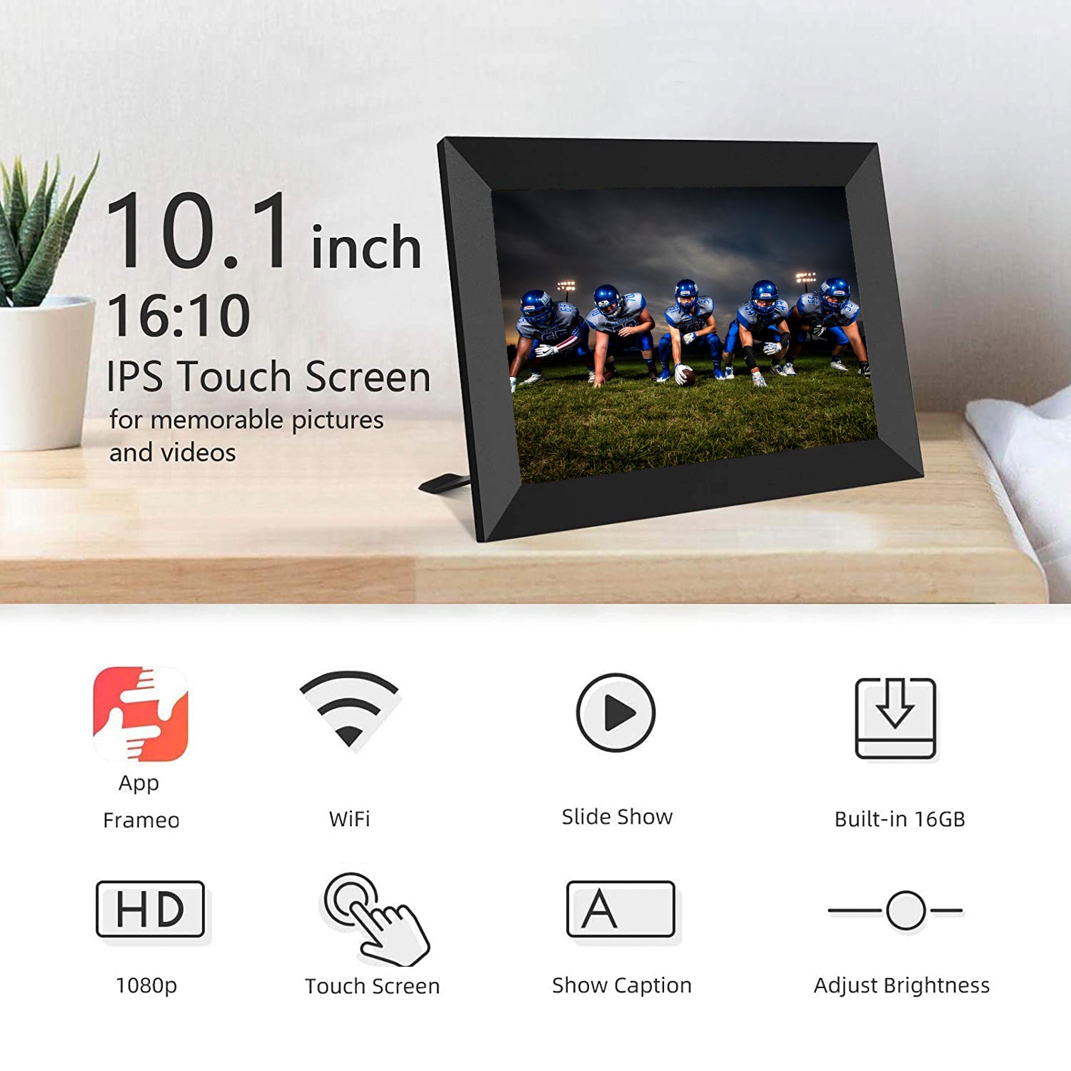 Smart WiFi Digital Photo Frame 10.1" IPS Touchscreen 16GB