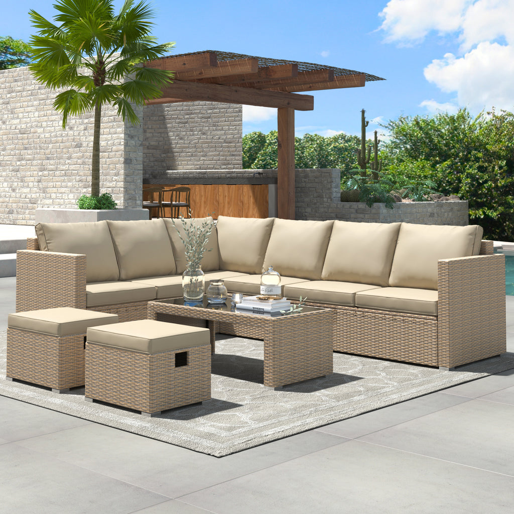 Luxury Rattan Garden Corner Sofa Set with Coffee Table