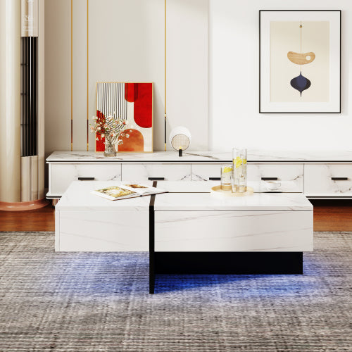 Modern LED Coffee Table with Drawers & App Control