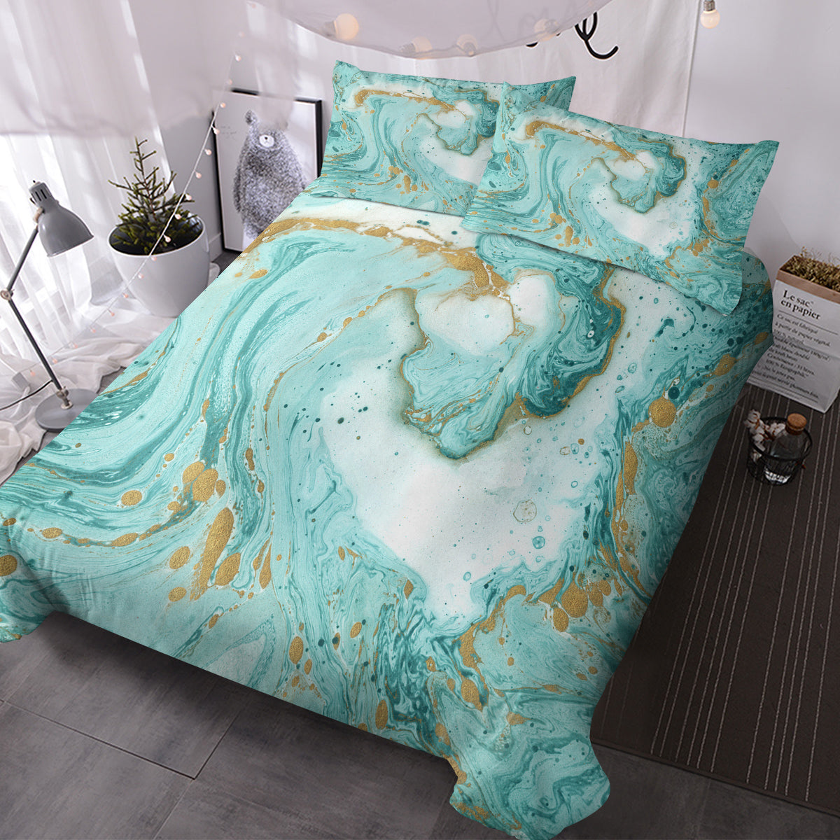 Luxury Marble Bedding Set - Mint & Gold Edition