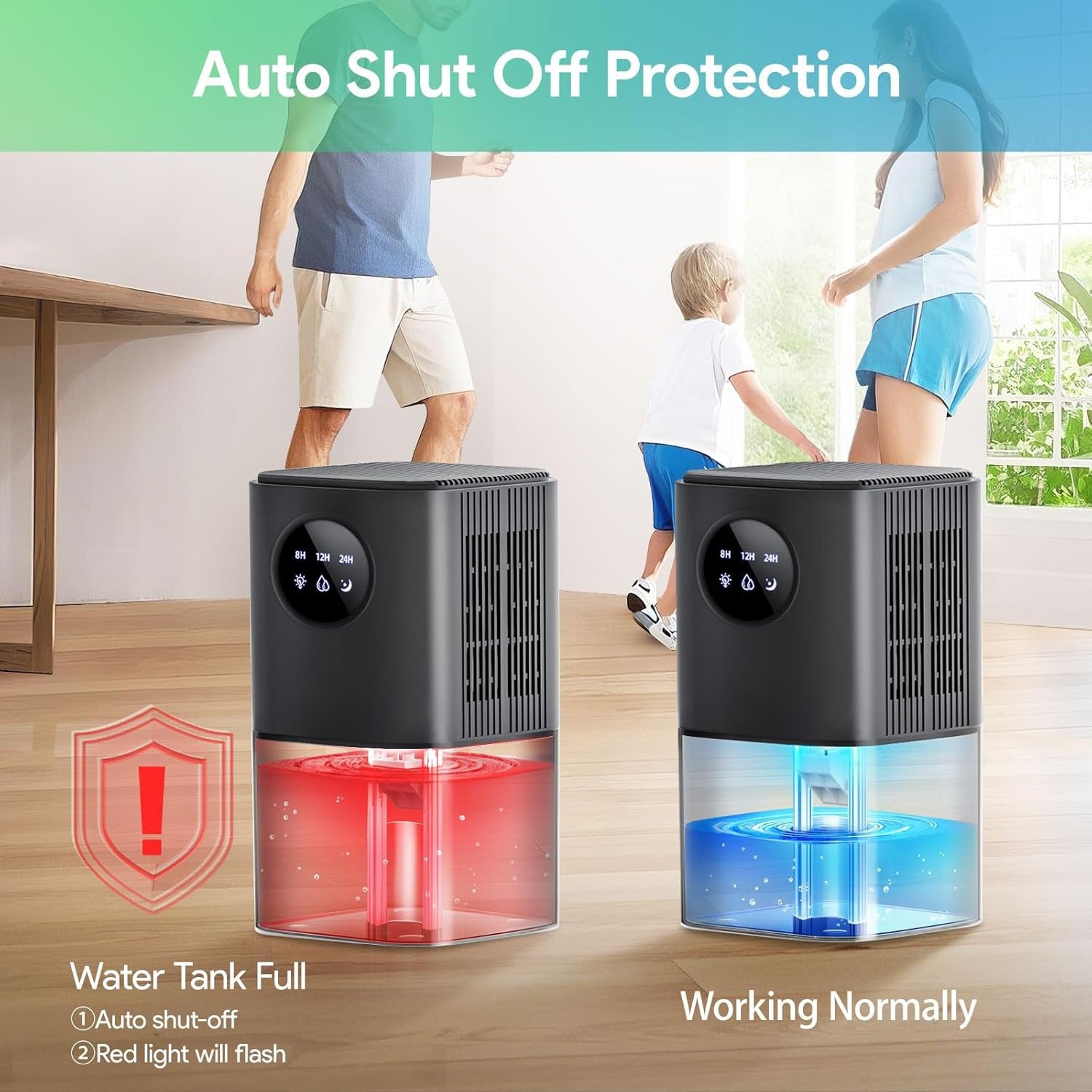 Ultra Quiet Portable Dehumidifier 1.7L with Timer & Night Light