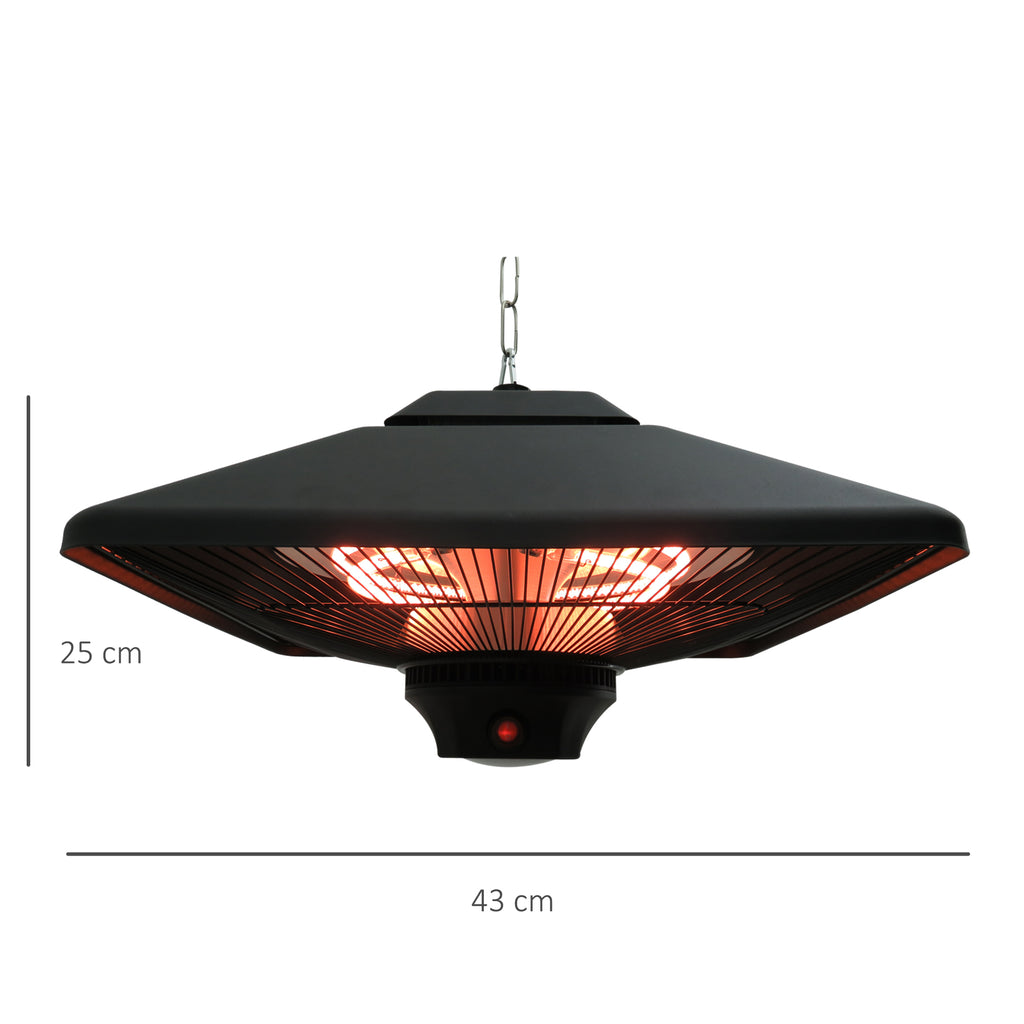 Hanging Patio Heater | 2000W Electric | Remote Control | Adjustable Heat | Black