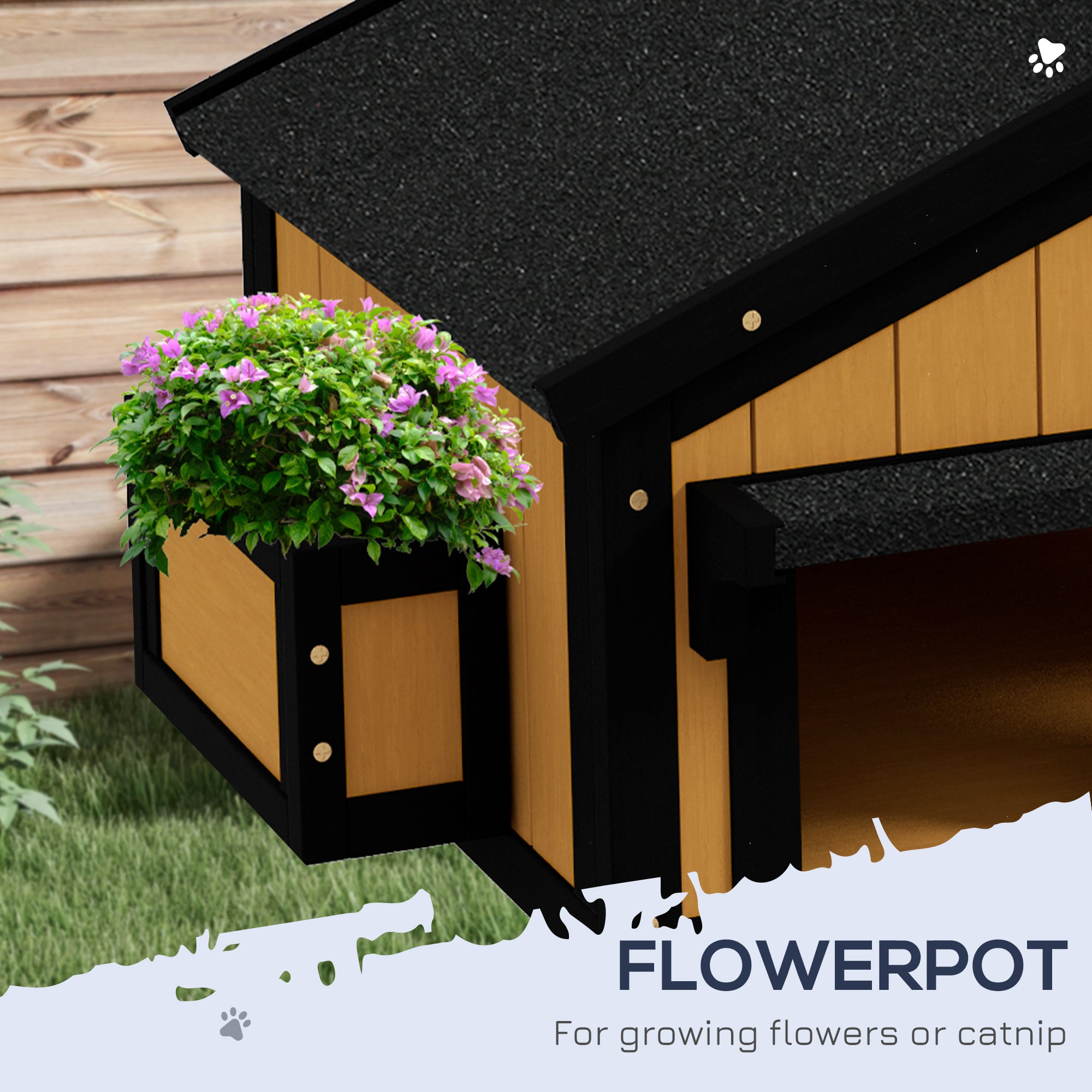 Premium Outdoor Wooden Cat House with Flower Box
