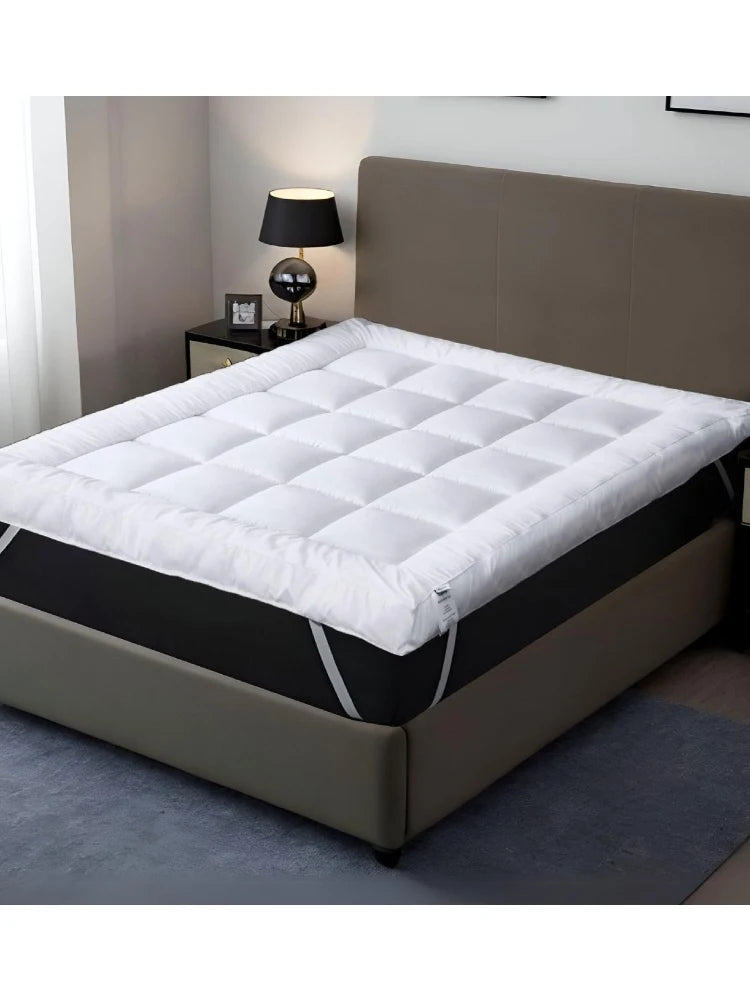 10cm Microfibre Mattress Topper, Hotel-Style Box Stitched Bed Topper with Corner Straps, Single to Super King