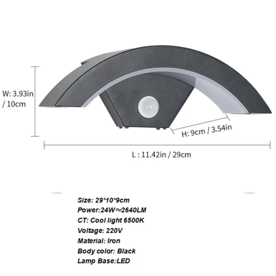 24W LED Modern Outdoor Wall Sconce | Warm White 3000K | Black Iron