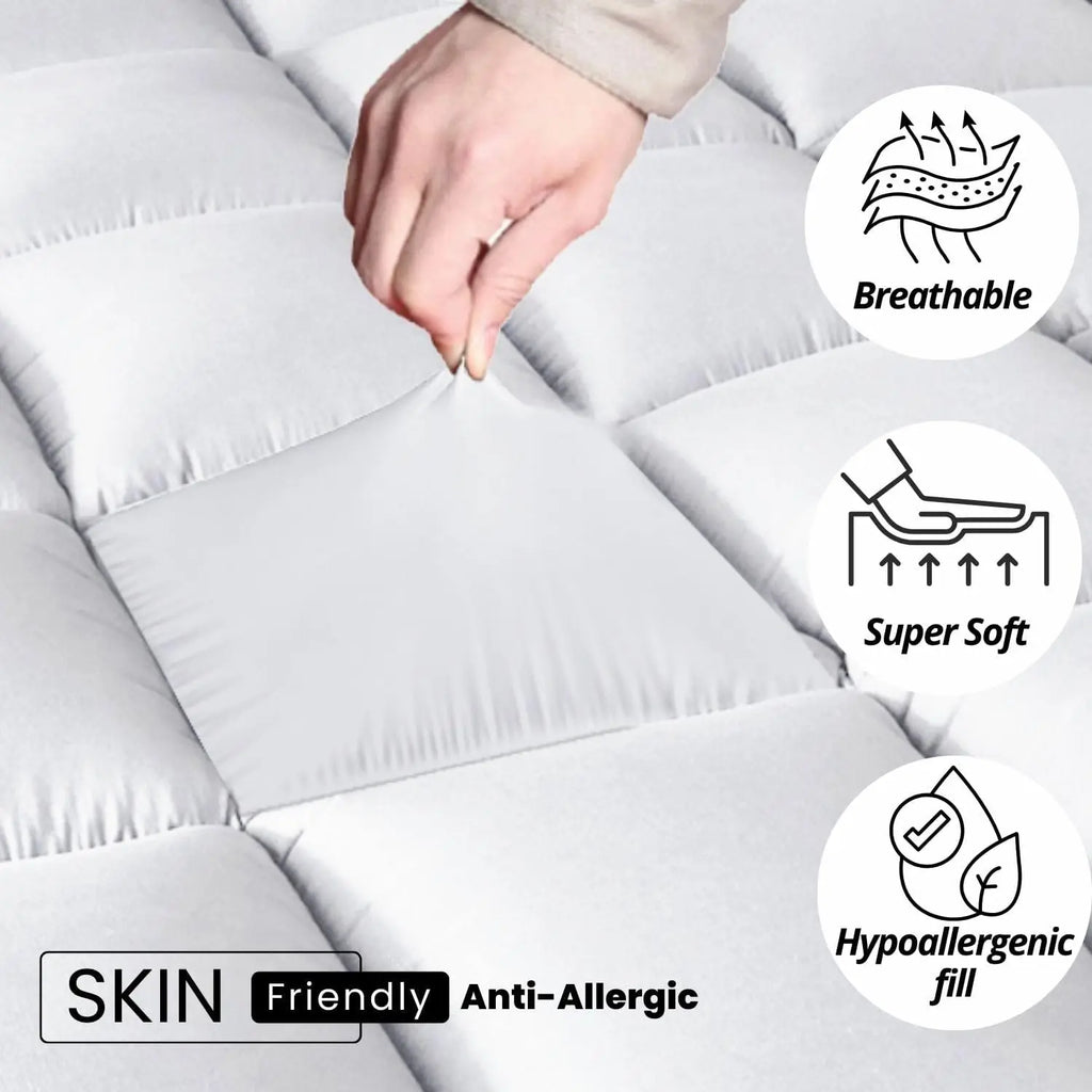 10cm Microfibre Mattress Topper, Hotel-Style Box Stitched Bed Topper with Corner Straps, Single to Super King