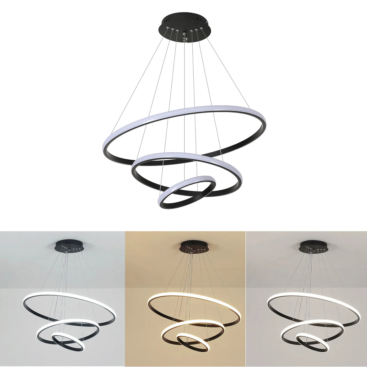 3 Ring Pendant Light, Modern Circular Hanging Ceiling Lamp, 3 Colour Temperatures, for Kitchen, Dining & Living Room