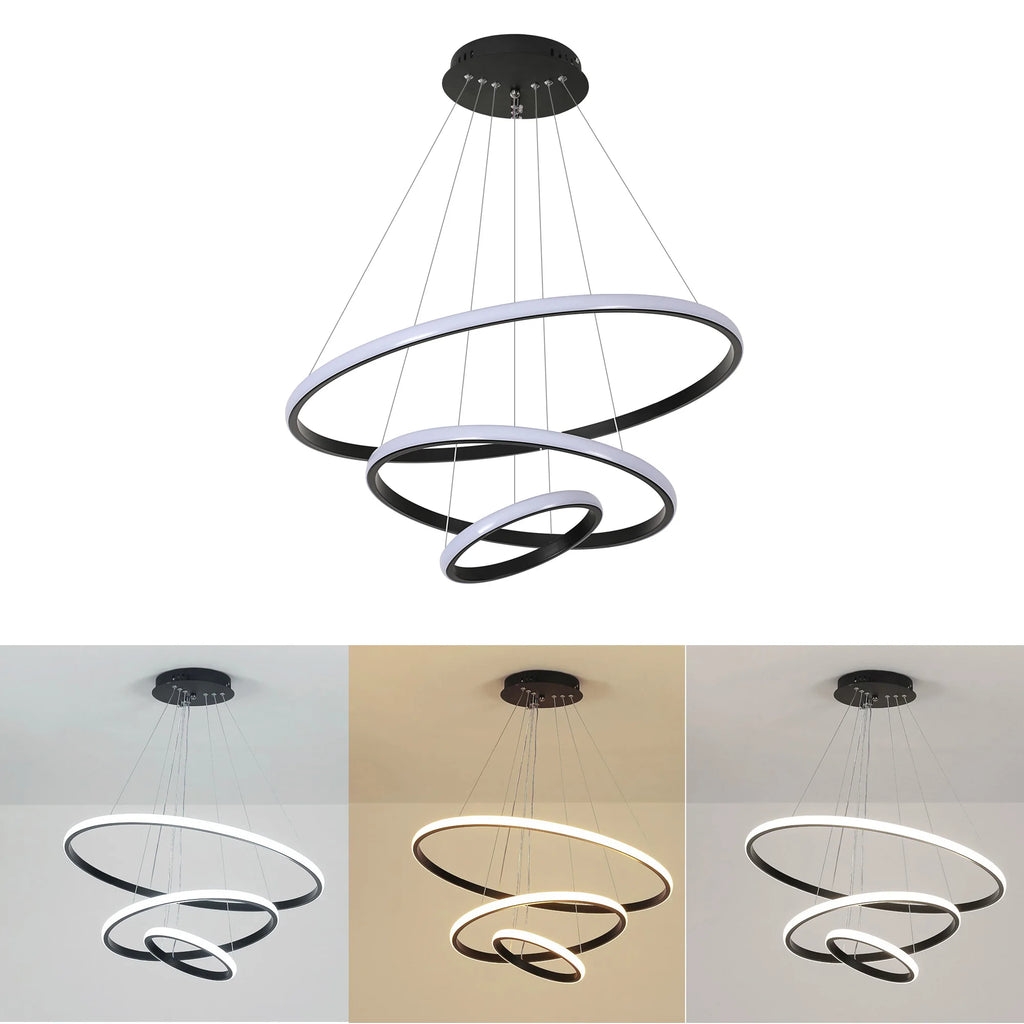 3 Ring Pendant Light, Modern Circular Hanging Ceiling Lamp, 3 Colour Temperatures, for Kitchen, Dining & Living Room