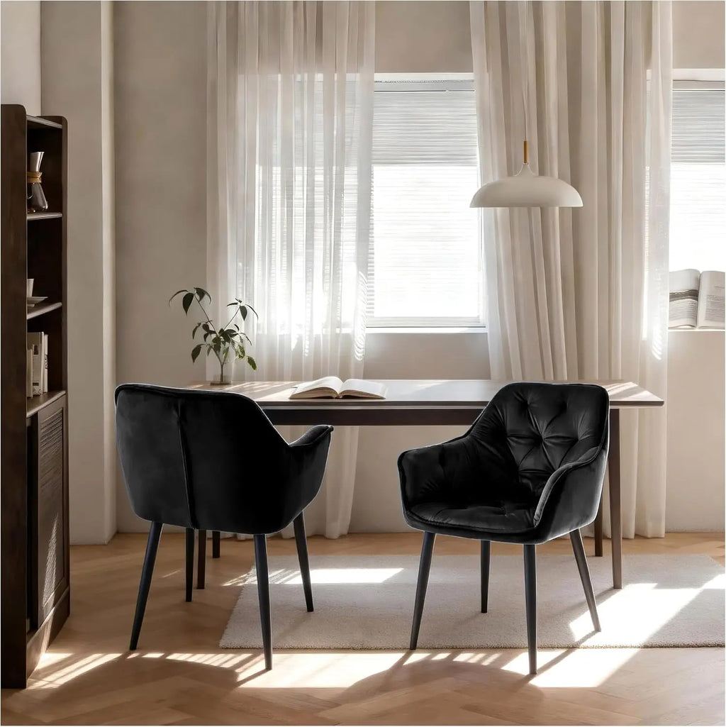 Set of 2 Velvet Upholstered Dining Chairs – Button Tufted