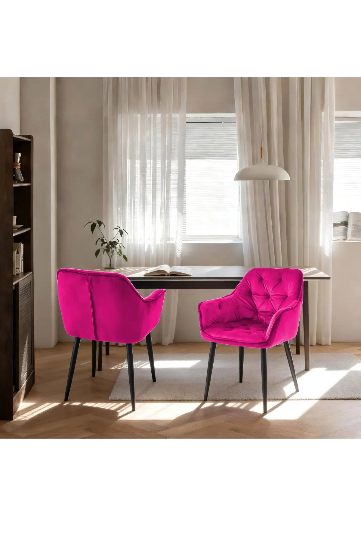 Set of 2 Velvet Upholstered Dining Chairs – Button Tufted