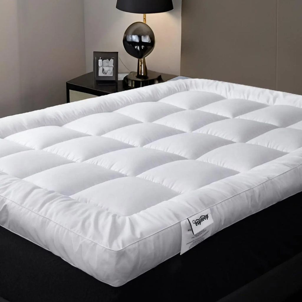 10cm Microfibre Mattress Topper, Hotel-Style Box Stitched Bed Topper with Corner Straps, Single to Super King