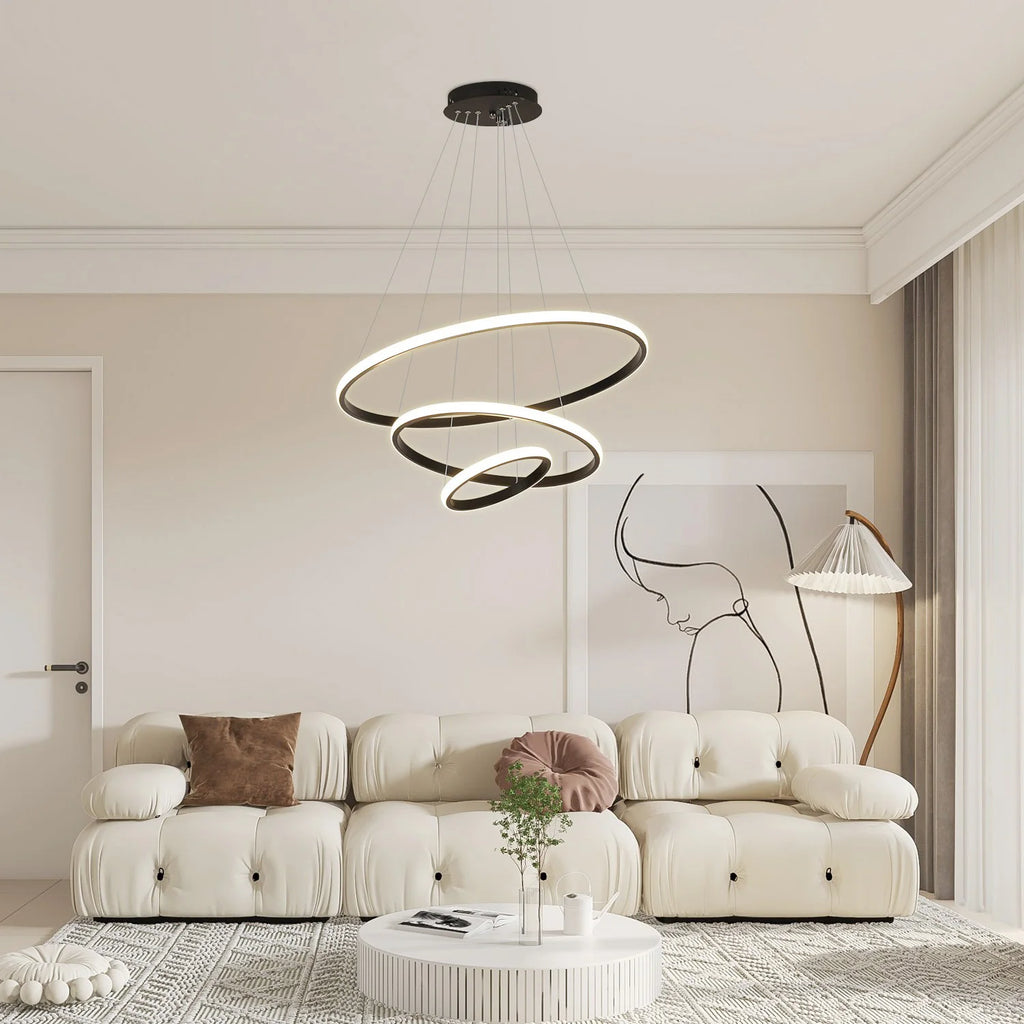 3 Ring Pendant Light, Modern Circular Hanging Ceiling Lamp, 3 Colour Temperatures, for Kitchen, Dining & Living Room
