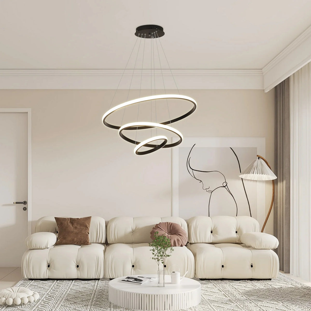 3 Ring Pendant Light, Modern Circular Hanging Ceiling Lamp, 3 Colour Temperatures, for Kitchen, Dining & Living Room