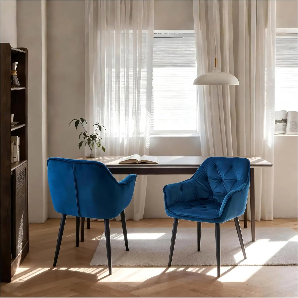 Set of 2 Velvet Upholstered Dining Chairs – Button Tufted