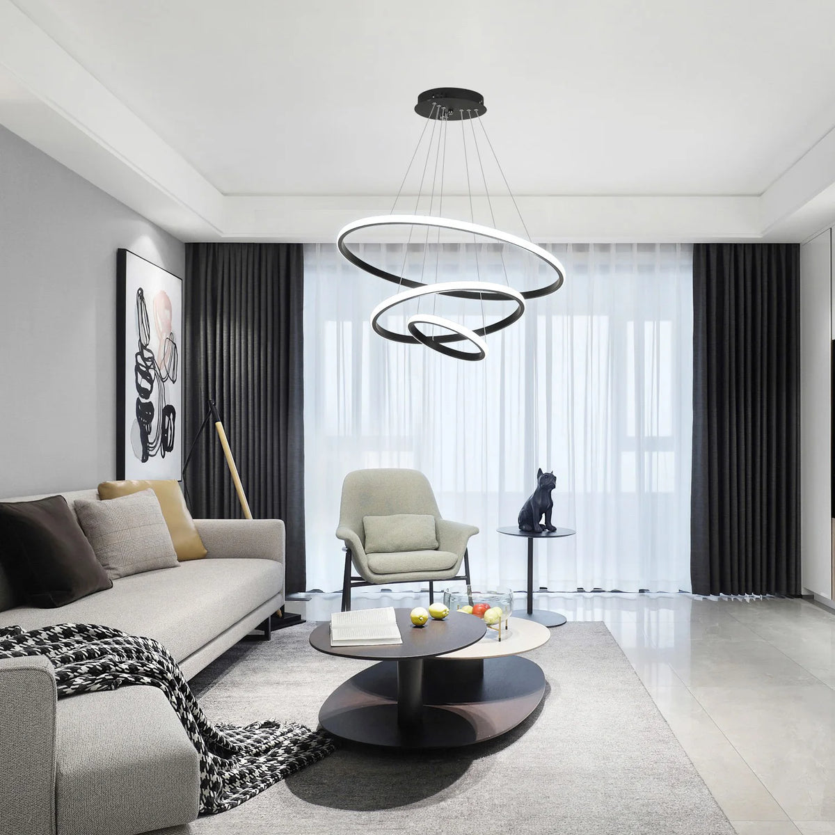 3 Ring Pendant Light, Modern Circular Hanging Ceiling Lamp, 3 Colour Temperatures, for Kitchen, Dining & Living Room