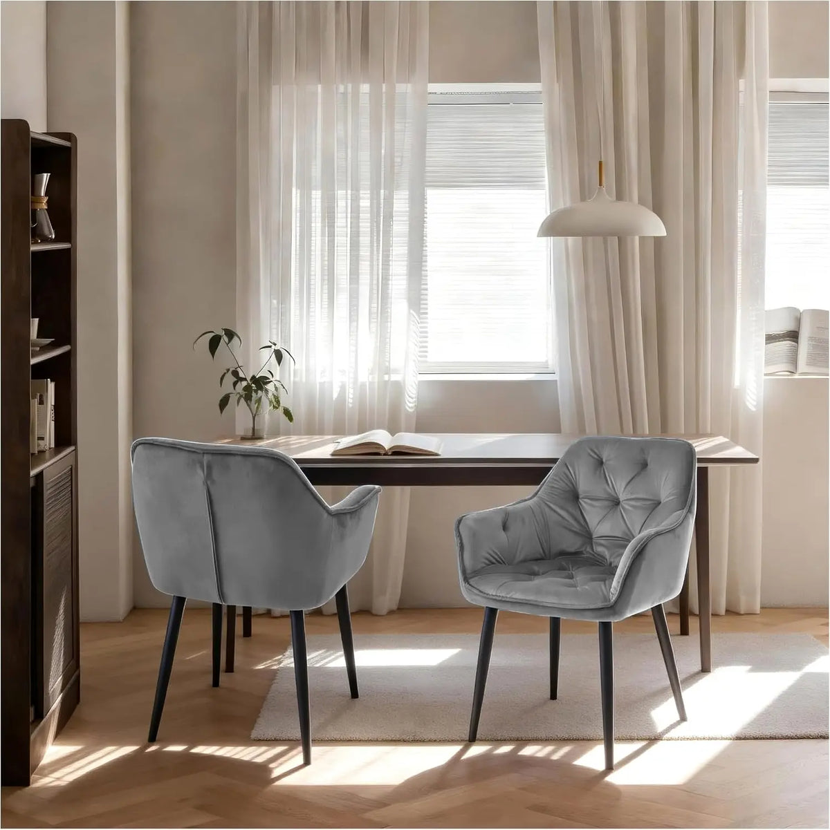 Set of 2 Velvet Upholstered Dining Chairs – Button Tufted