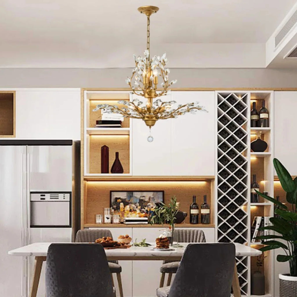 Luxury Crystal Branch Chandelier | 7-Light Gold Empire Pendant | Colour-Changeable