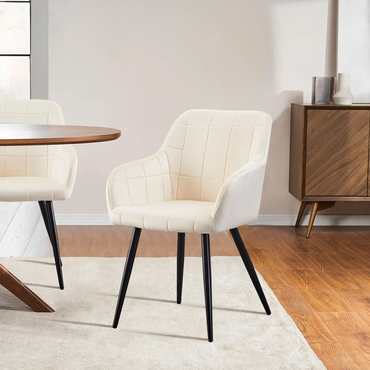 Bloor Velvet Dining Chairs | Set of 2 | Curved Arms | Black Metal Legs | 5 Colours