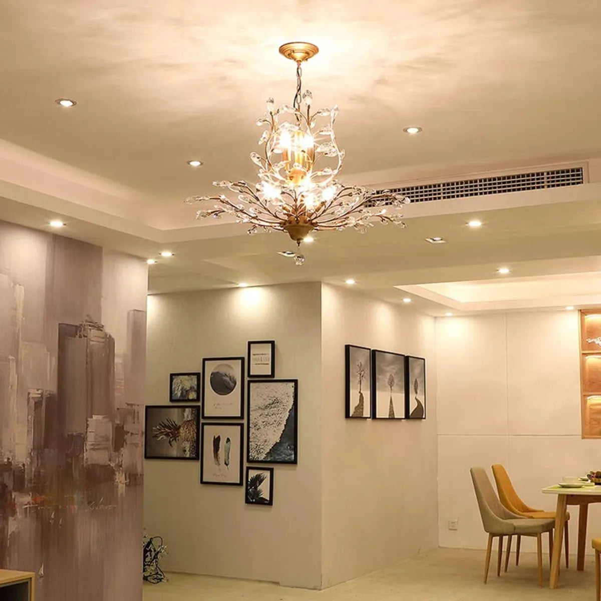 Luxury Crystal Branch Chandelier | 7-Light Gold Empire Pendant | Colour-Changeable