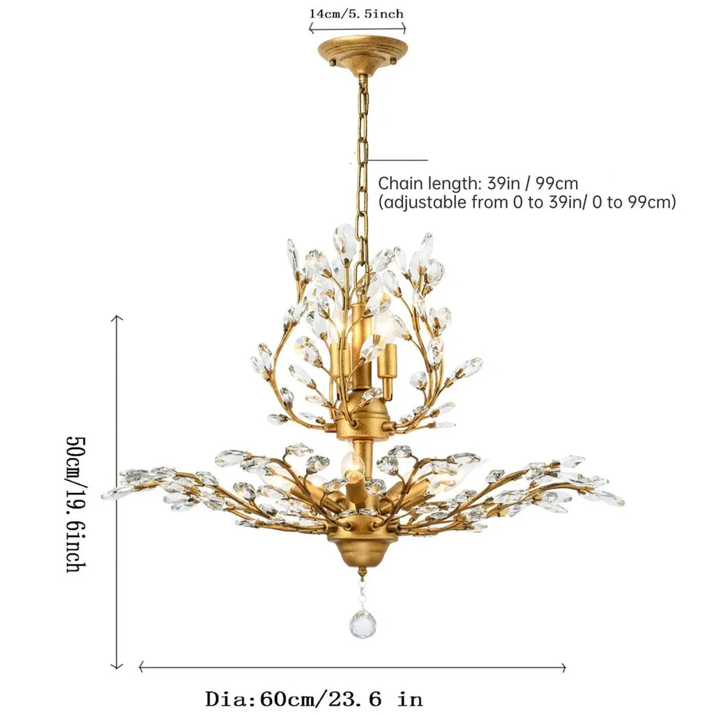 Luxury Crystal Branch Chandelier | 7-Light Gold Empire Pendant | Colour-Changeable