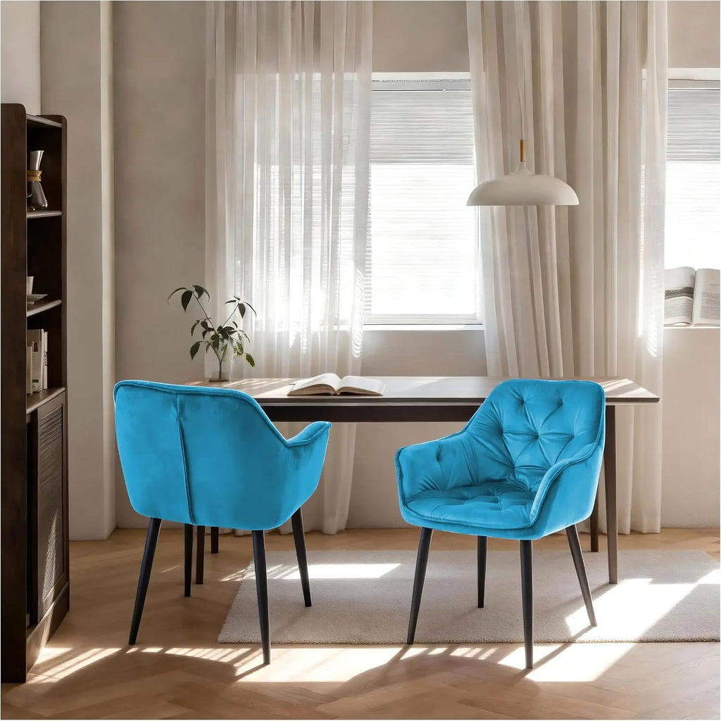 Set of 2 Velvet Upholstered Dining Chairs – Button Tufted