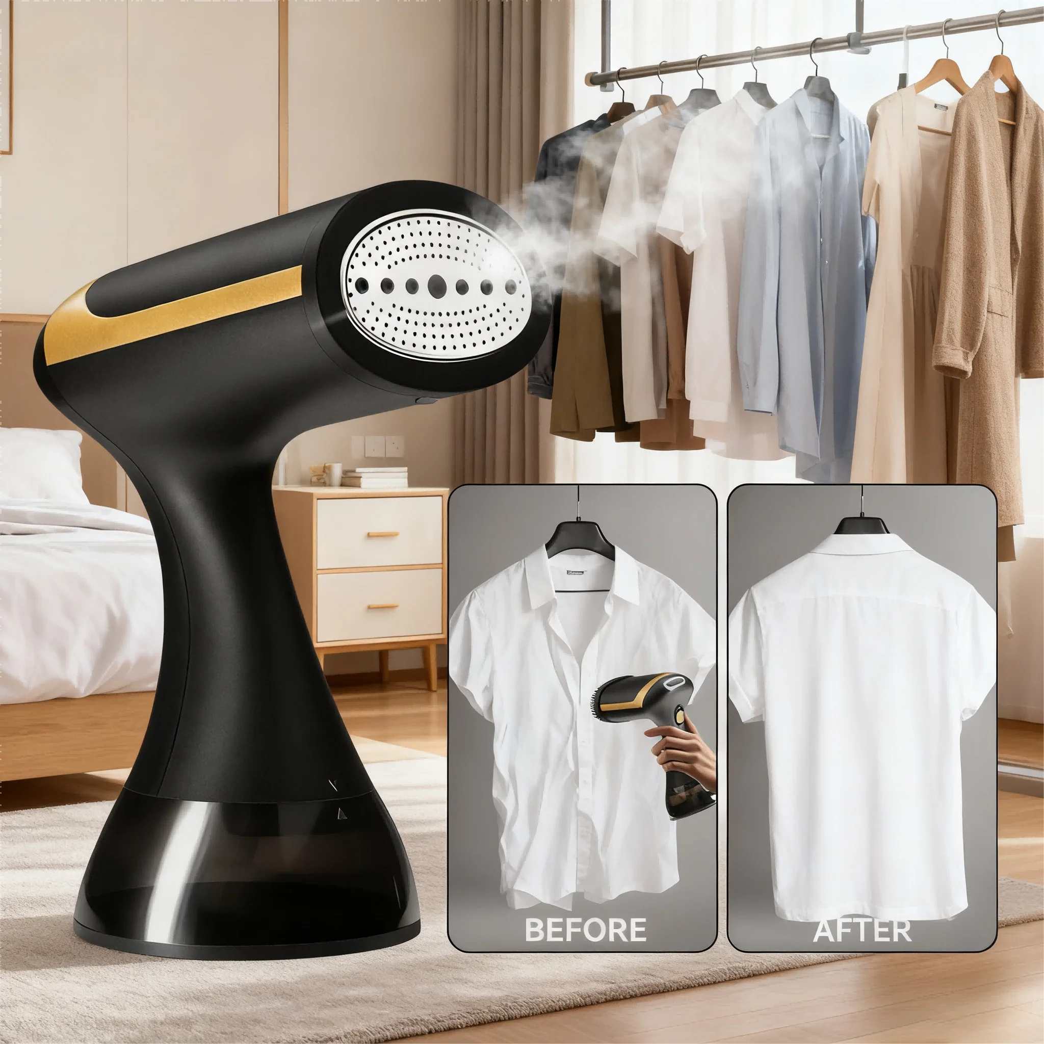Handheld Garment Steamer 1500W – 350ml Tank, 130°C Steam & UK Plug