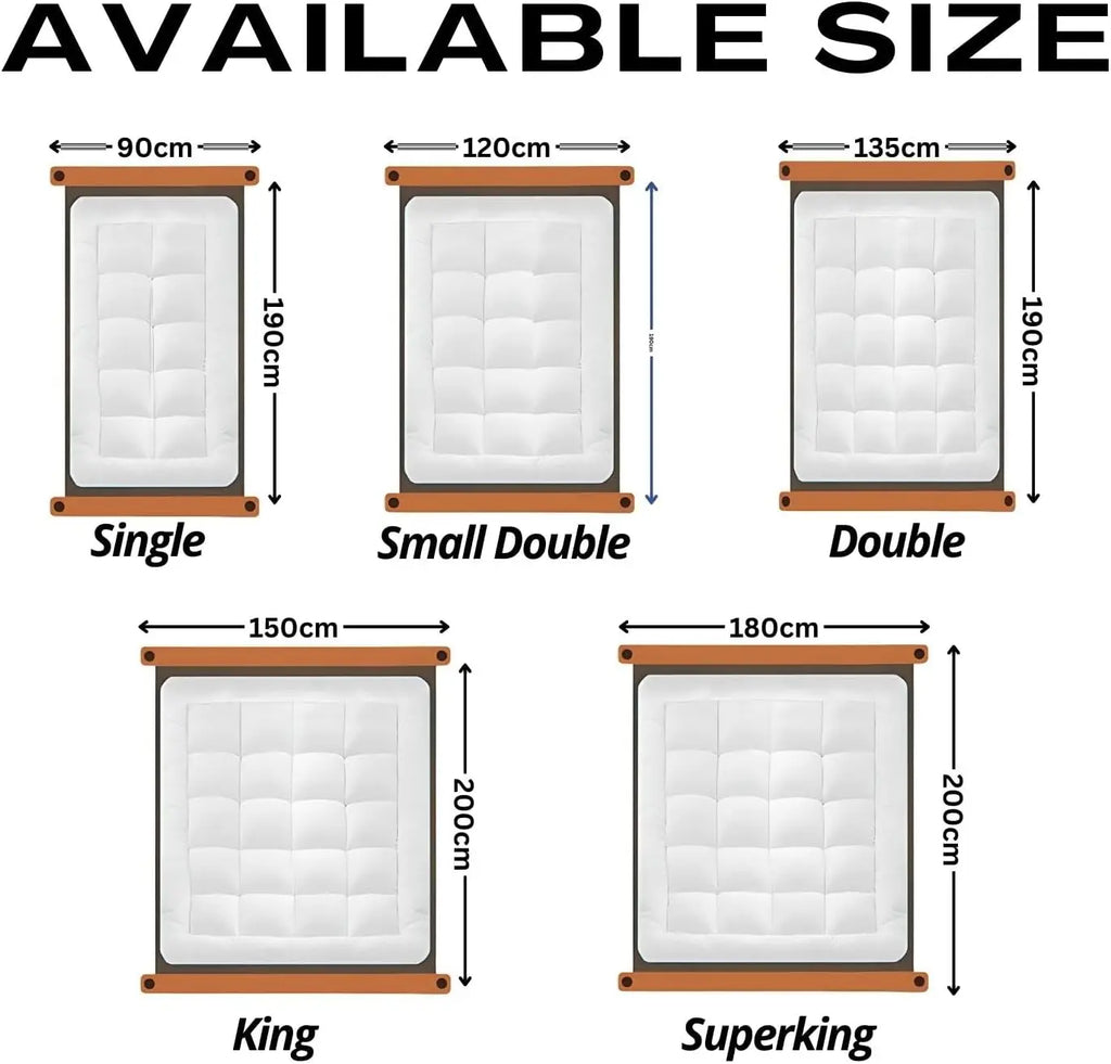 10cm Microfibre Mattress Topper, Hotel-Style Box Stitched Bed Topper with Corner Straps, Single to Super King