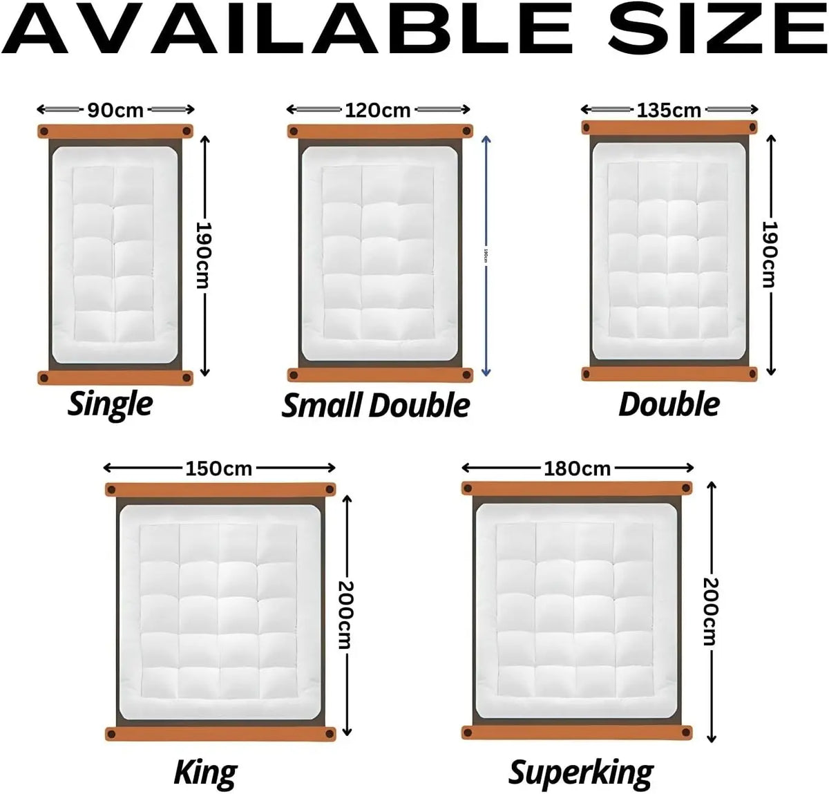10cm Microfibre Mattress Topper, Hotel-Style Box Stitched Bed Topper with Corner Straps, Single to Super King