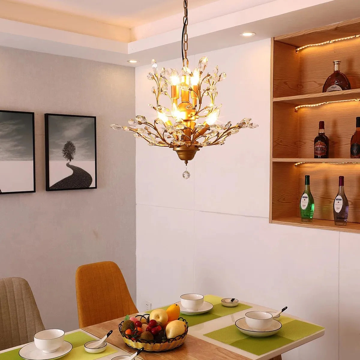 Luxury Crystal Branch Chandelier | 7-Light Gold Empire Pendant | Colour-Changeable