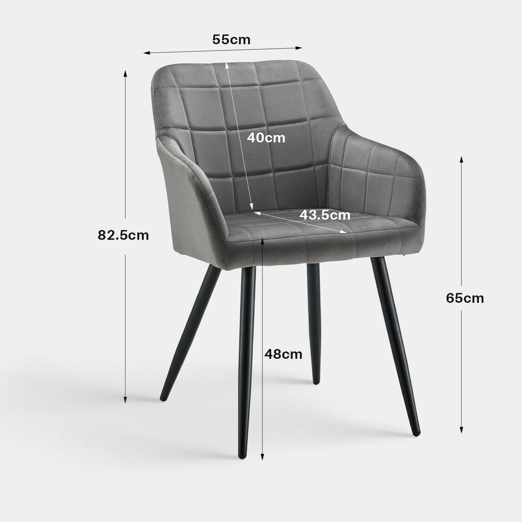 Bloor Velvet Dining Chairs | Set of 2 | Curved Arms | Black Metal Legs | 5 Colours