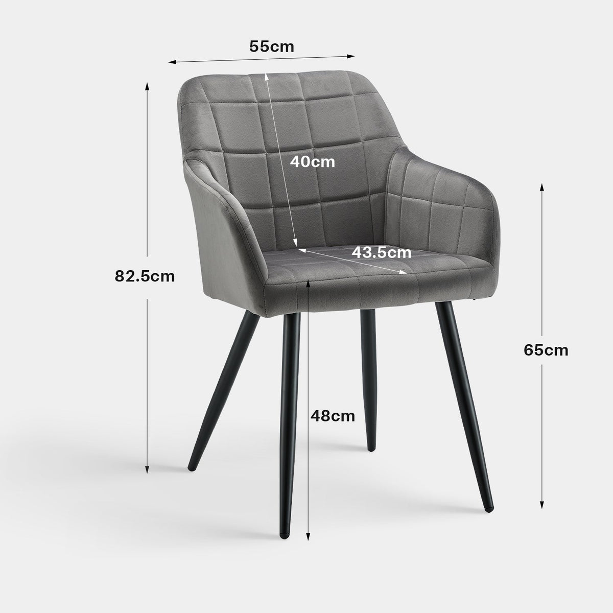 Bloor Velvet Dining Chairs | Set of 2 | Curved Arms | Black Metal Legs | 5 Colours