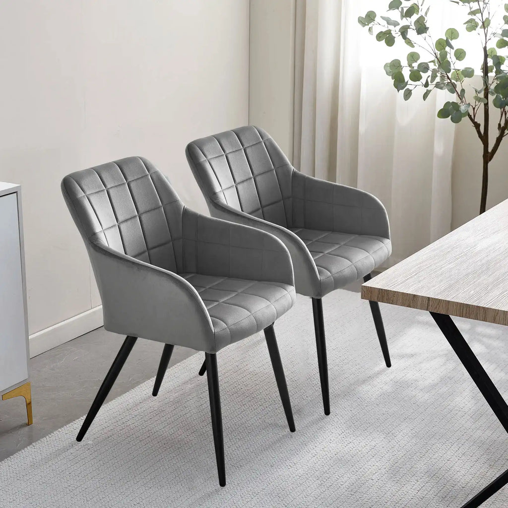 Bloor Velvet Dining Chairs | Set of 2 | Curved Arms | Black Metal Legs | 5 Colours