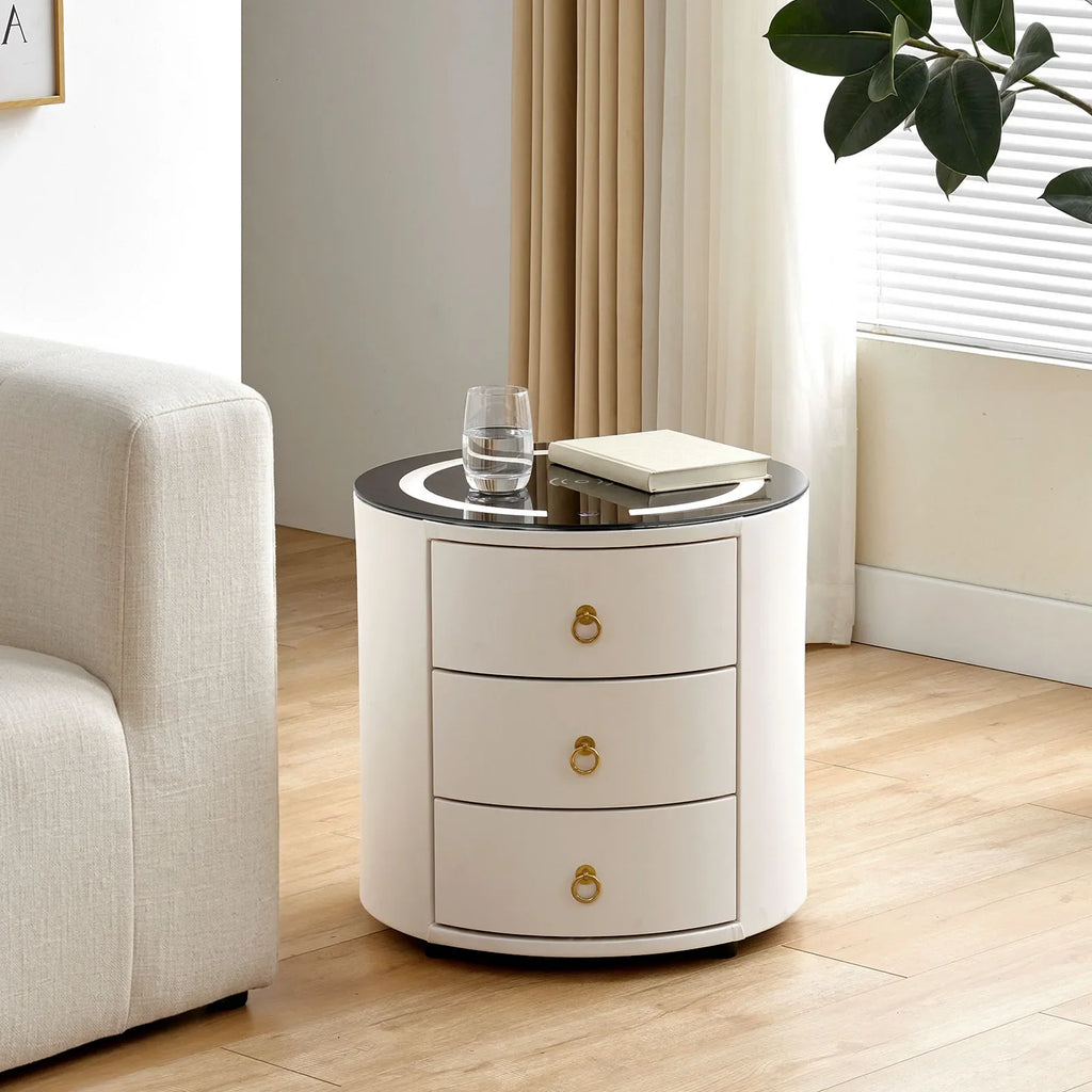 Brookline Smart Bedside Table | LED Light & Wireless Charging | White
