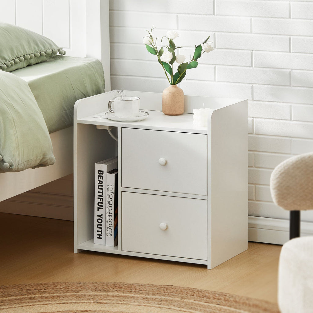 Carrelli Smart Bedside Table | RGB LED Lights | Wireless Charging | 2 Drawers | White