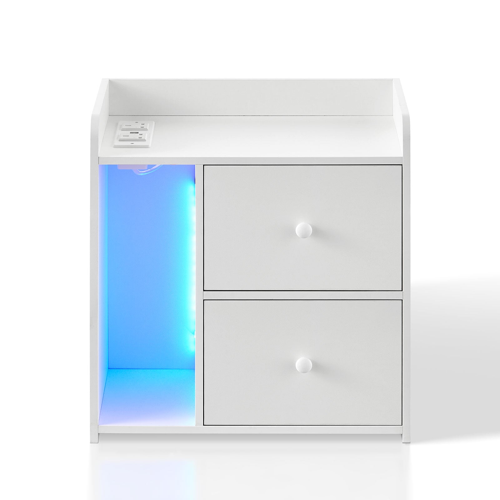 Carrelli Smart Bedside Table | RGB LED Lights | Wireless Charging | 2 Drawers | White