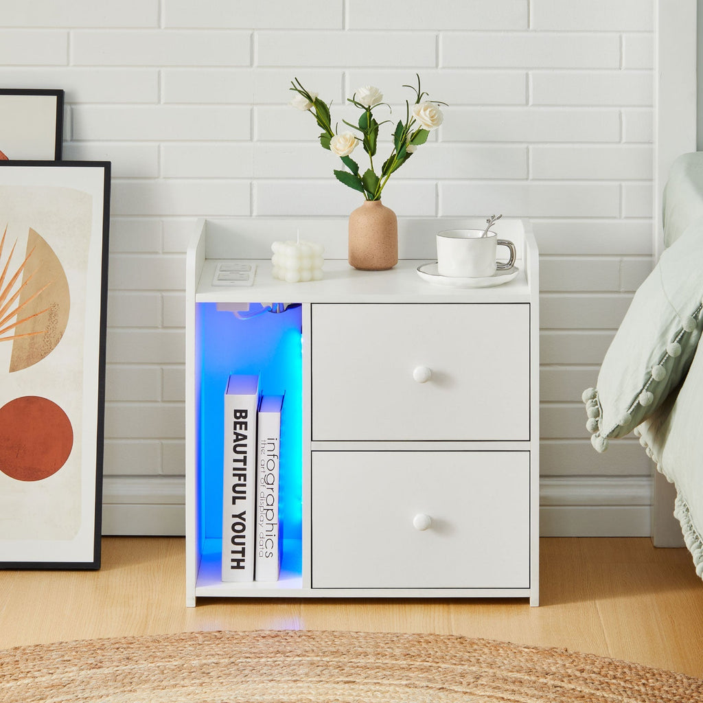 Carrelli Smart Bedside Table | RGB LED Lights | Wireless Charging | 2 Drawers | White