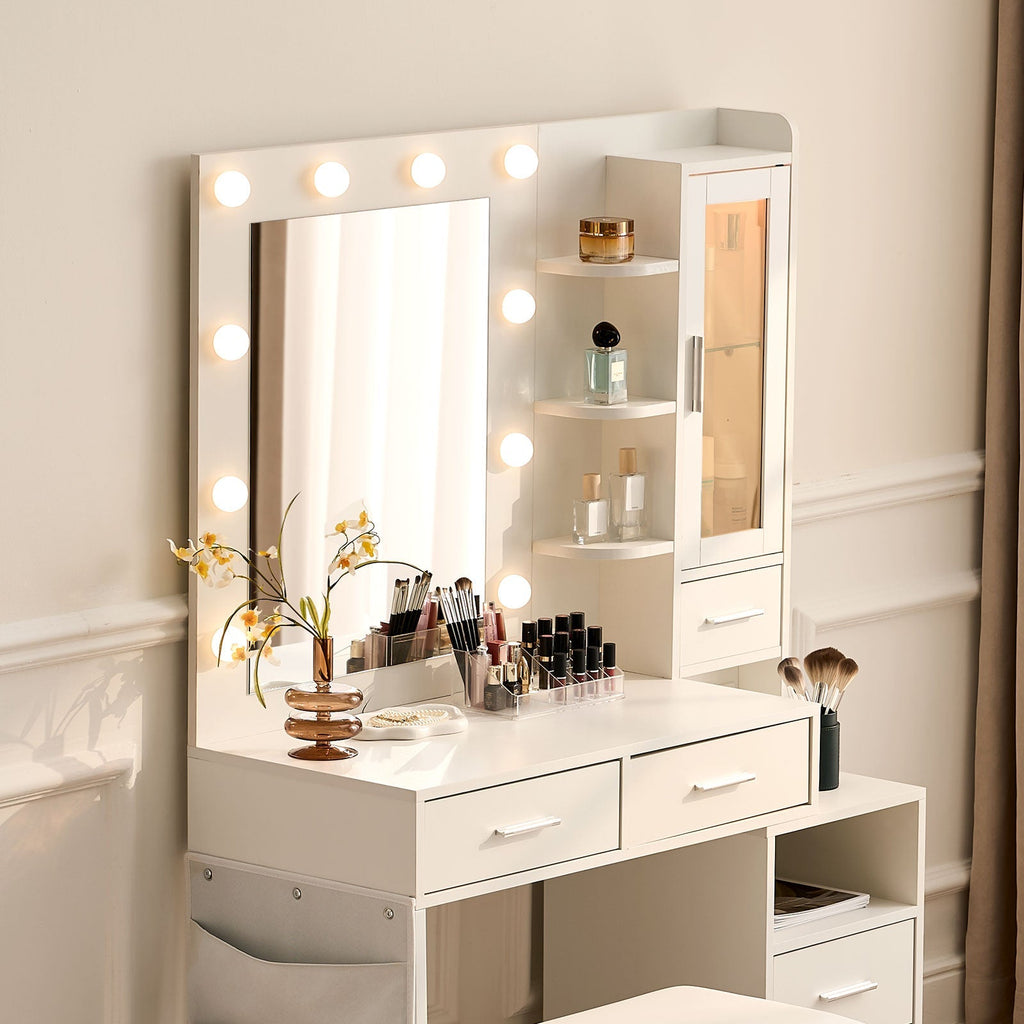 Cerina Dressing Table Set with RGB Lighting & Charging Station | White