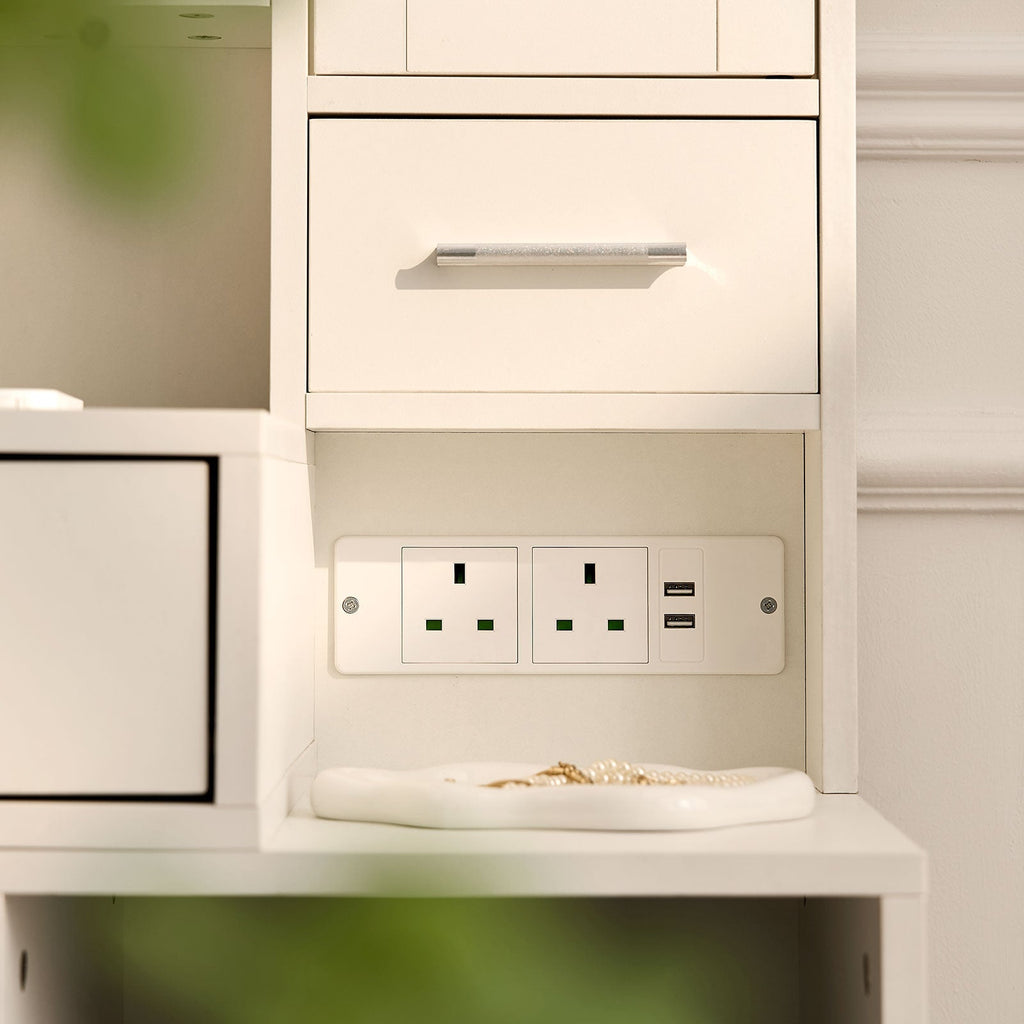Cerina Dressing Table Set with RGB Lighting & Charging Station | White
