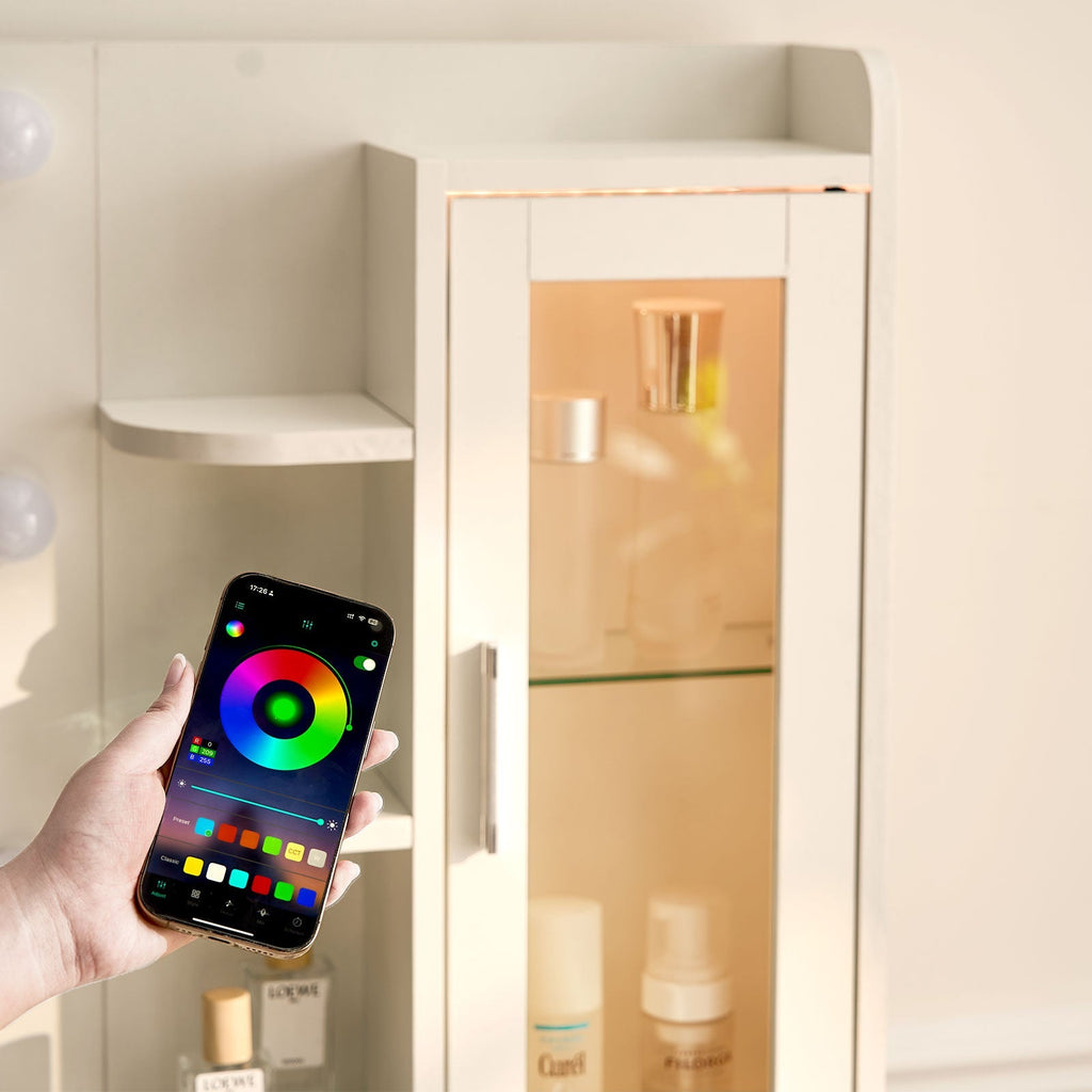Cerina Dressing Table Set with RGB Lighting & Charging Station | White