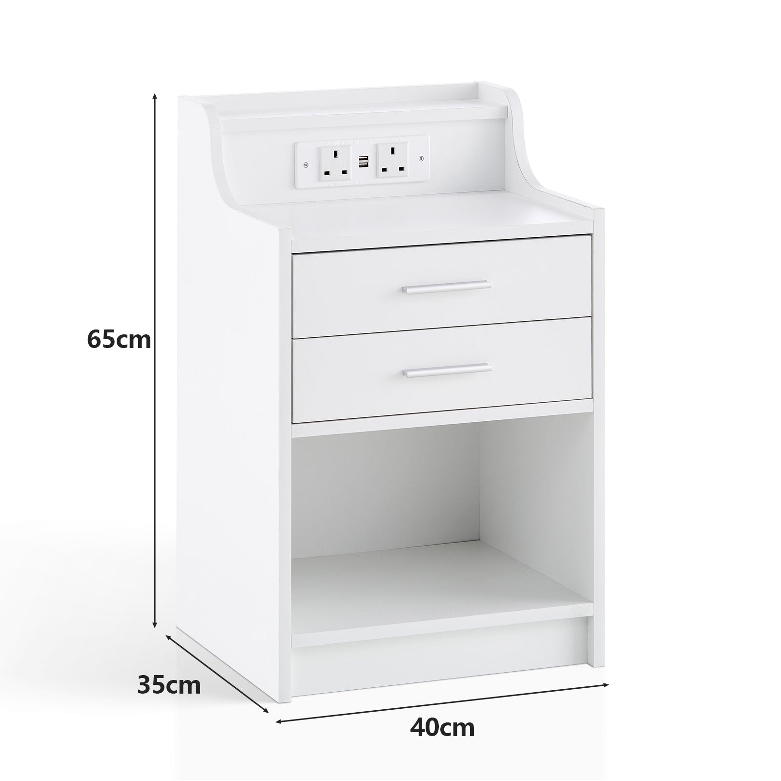 Claria Smart Bedside Table | RGB LED Lights | Wireless Charging | 2 Drawers | White