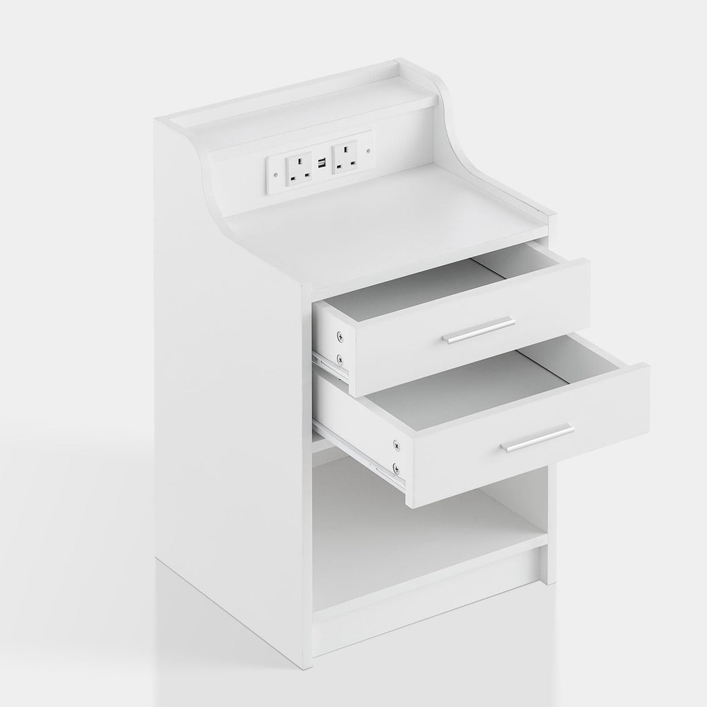 Claria Smart Bedside Table | RGB LED Lights | Wireless Charging | 2 Drawers | White