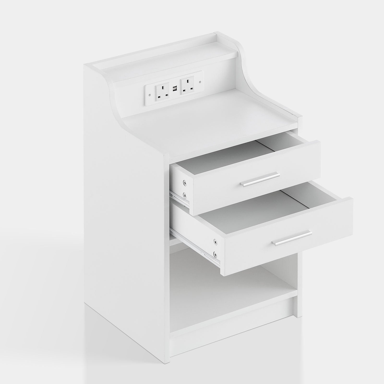 Claria Smart Bedside Table | RGB LED Lights | Wireless Charging | 2 Drawers | White