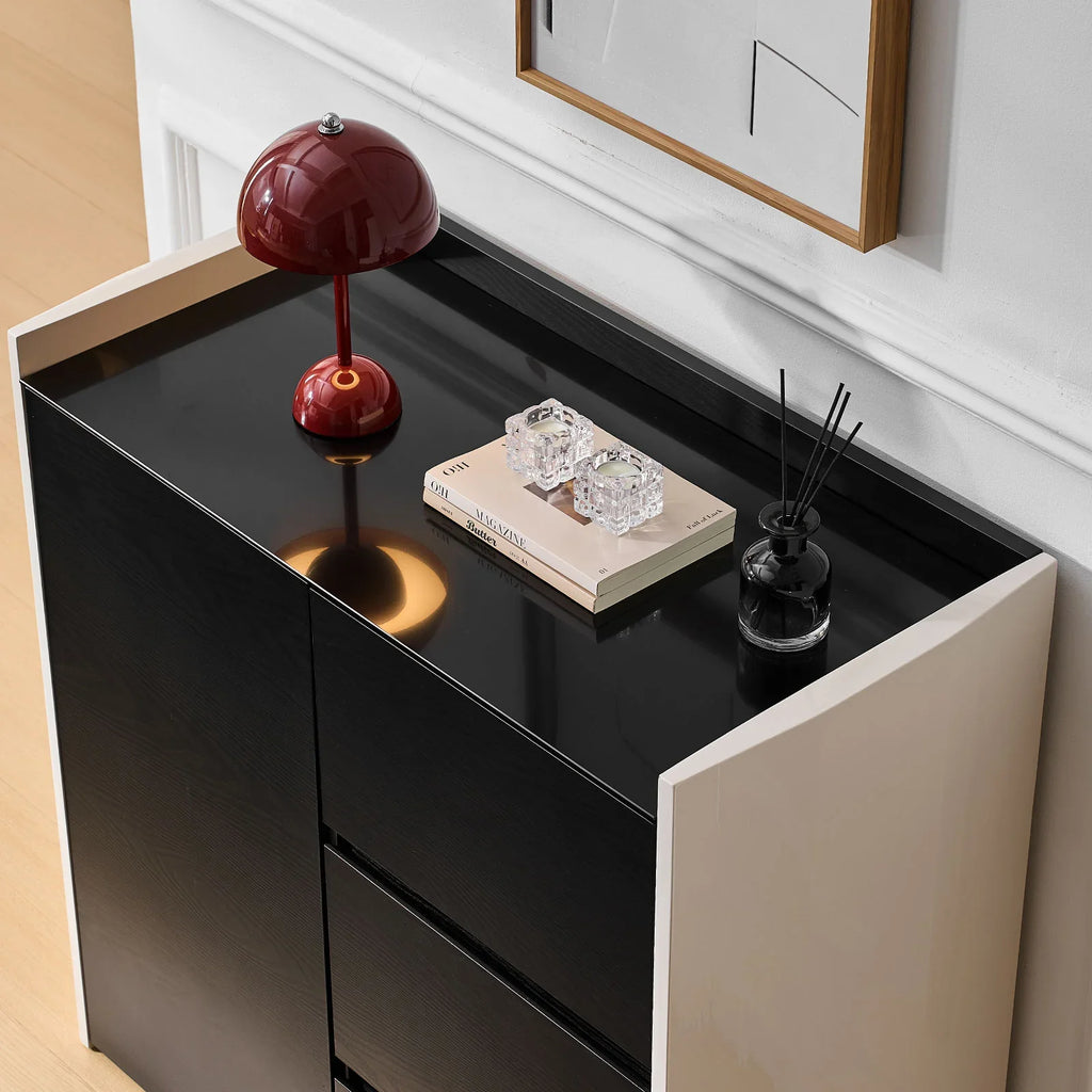 Dakota Dining Sideboard | Black & White Contrast | Glass Top | 3 Drawers | Small