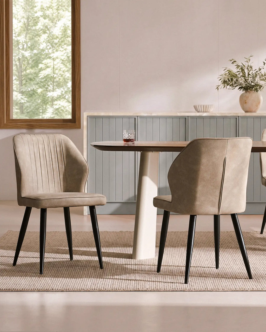 Danforth Faux Leather Dining Chairs | Set of 6 | Black Metal Legs | Beige, Grey & Brown