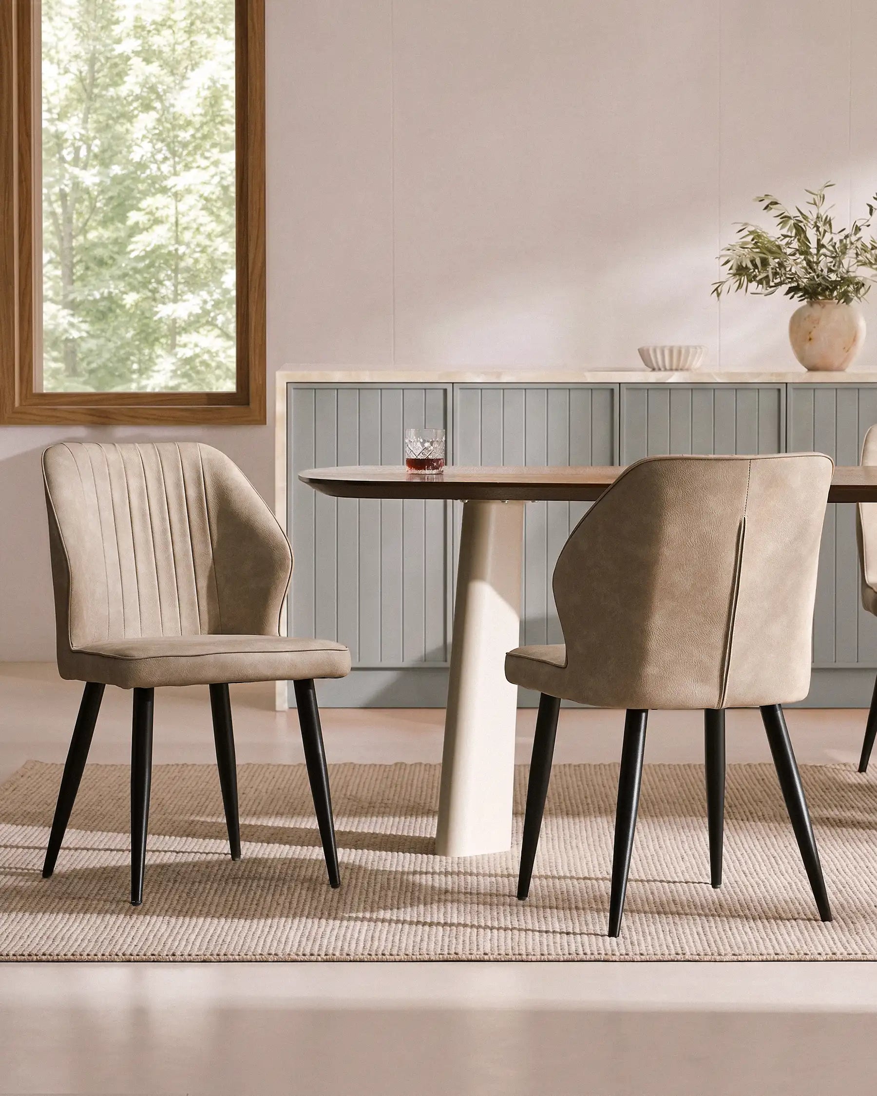 Danforth Faux Leather Dining Chairs | Set of 6 | Black Metal Legs | Beige, Grey & Brown